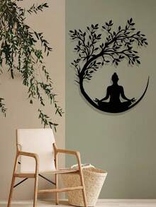 1 Stück Lebensbaum und Buddha Metallwanddekoration, Yoga Pose Blumenmuster, einfache Zen Dekoration, für Wohnzimmer, Geschäftslobby, Aufhängedekoration, Fitnessstudio, Yogastudio, geeignet für Umzug in neues Zuhause, Weihnachten, Frühlingsfest, Halloween, ideales buddhistisches Geschenk für Mönche und Praktizierende