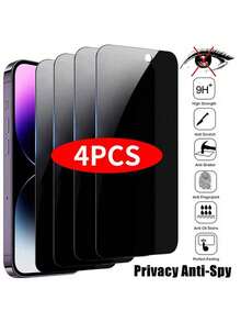 4pcs Full Coverage Privacy Tempered Glass Screen Protector For IPhone 11/12/13/14/15/16/17 PRO MAX/14 Plus/XS/X/XR, Also Compatible With 15 Plus - Black - View 12
