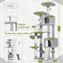 2025by Cat Tree For Indoor Cats, 71'' (180cm) Multi-Level Cat Tower For Large Adult, Sturdy Cat Tree House With 2 Scratching Boards 7 Posts, 2 Plush Perches/Condos, Hammock, Smoky Gray GCT032G