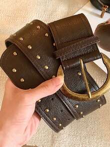 1pc Solid Color Vintage Punk Rivet Studded PU Leather Belt, Versatile For Women
