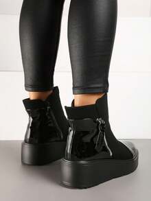 Botas de salto grosso femininas - Botas casuais de inverno - Preto - Ver 4
