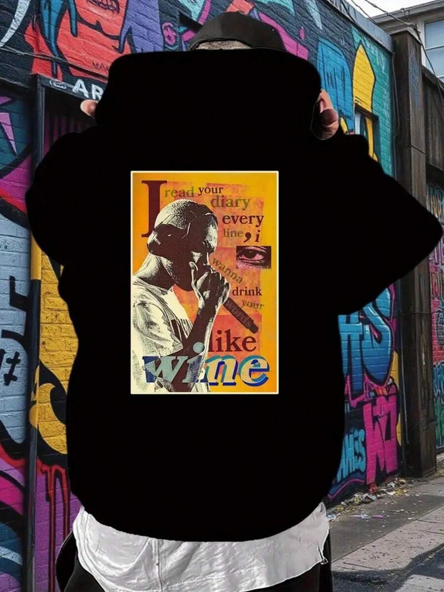 Men's Romantic Poetry Graphic Hoodie - Wine Lover Quote Pullover Sweatshirt, Black Hooded Sweater For Casual Streetwear & Date Nights,Fall Hoodies,Men's Fall Clothes,Street Wear,Halloween,Mens Hoodies,Y2k Clothes,Jesus Hoodie,Thanksgiving Day,Nightmare Before Christmas,Christmas - màu đen - Xem 1