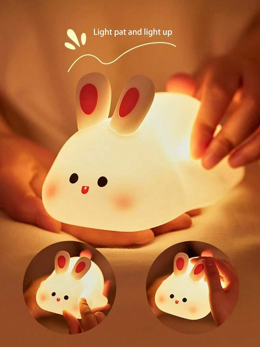 婴儿房台灯,婴儿房装饰灯,复活节兔子软硅胶触控感应夜灯,可充电,可爱动物造型幼儿房装饰台灯,儿童女孩生日礼物,男孩女孩圣诞礼物 - 白色 - 查看 1
