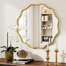 24 Wavy Round Bathroom Mirror Wall Decor With Deep Frame, Gold - màu đen - Xem 5