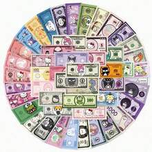 Sanrio 50pcs Cartoon Sanrio Banknote Stickers, Cute Cartoon Design, Highly Attractive Notebook, Phone Case, Laptop Decorative Stickers