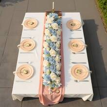 2 Pack Flower Centerpieces For Tables -Wedding Arch Artificial Flowers Blue Arrangements Center Piece For Reception, Living Room, Kitchen, Dining Table Runner Decorations - Baby Blue - View 2