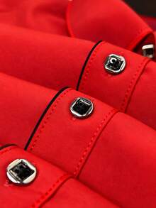 Men's Contrast Trim Long Sleeve Formal Shirt, Red Patchwork With Black - Red - View 5