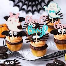 D24 PCS Halloween Gender Reveal Cupcake Toppers Pink Blue Glitter Ghost Halloween Booy Or Ghoul Cupcake Picks For Halloween Gender Reveal Theme Birthday Party Cake Decorations Supplies10
