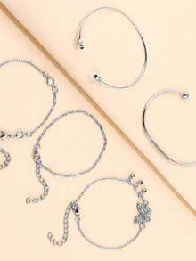 1 Set Bohemian Butterfly Charm Bracelet For Women – Simple & Stylish Layered Design, Lightweight Daily Jewelry,  Boho Stackable Accessory For Vacation, Festivals, Or Gifts, Nature-Inspired Minimalist Bracelet Set - 4 chiếc/vàng - Xem 2
