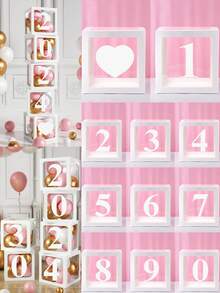 1pc 25cm White Number Transparent Box(Box&Letter), Transparent Balloon Box Gift Box, DIY Free Combination Numbers,Birthday Party Background Decoration Box, 1st Birthday Party Scene Setting Number Box, Babe Shower Decoration, Transparent Balloon Box Gift Box, Gender Reveal Party Decor Balloon Box, Room Decor Balloon Storage Box, Party Background Photography Props, Party Favor