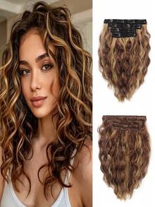 Clip In Hair Extensions 4 PCS/Set 12 Inch Short Water Wave Hair Extension For Women Heat-ResistantSynthetic Hair Extensions Hairpieces