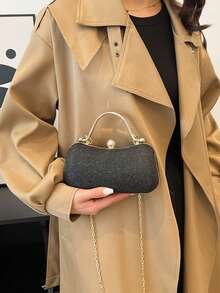 Fashionable Chain Shoulder Evening Handbag - Black - View 2
