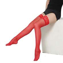1 Pair Size S-L 30D Sheer Lace Thigh High Stockings With Silicone Nylon Stay Up Pantyhose For Women, Y2k