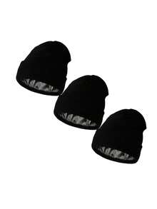 3/1pc Satin Lined Winter Beanie Hats For Women Knitted Watch Hat With Silk Lining Solid Skull Cap - Multicolor - View 4