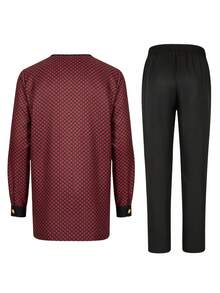 Men's Casual Long-Sleeved Two-Piece Suit, Mid-Length Top And Trousers - 黑色 - 查看 3