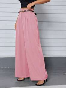 A&DD MODA, REF: 3264 Women's Casual Pants, High Waist, Straight, Wide, With Belt, Side Pockets, Comfortable, Elegant, Social, Versatile, Everyday Style, Flare, Pantacourt, Modern Tailoring, Lightweight Fabric, Perfect Fit, Blogger Look, Sophisticated, Charming, Practical For Work And Outings ✨ - 淺粉色 - 查看 3