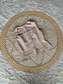 Formal Set Pantaloons Pants High Waist Pockets Tailoring Vest Buttons Simple Elegant Casual Pocket Zipper - Beige - View 6