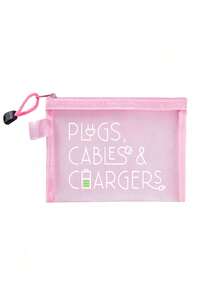 Mesh Cosmetic Bag With Data Cable Pattern,Charger Letter Pattern Design,Red Air Cushion Storage Portable Storage Bag, Makeup Bag, Skincare Bag, Travel Essentials, Dormitory Supplies, Wedding Bride Gifts, Mother Gifts, Birthday Gifts, Gifts For Friends And Teachers, Bathroom Storage, Jewelry Storage, Lip Oil And Cosmetics Storage Bag