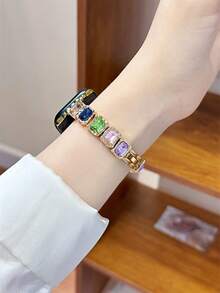 1 pieza de correa de metal con cadena y gemas de azúcar para mujer, compatible con Apple Watch de 38/40/41/42/44/45/46/49mm, compatible con Ultra/SE/Series 10/9/8/7/6/5/4/3/2/1