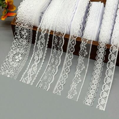 7Styles 70M White Lace Fabric Trim Ribbon Roll, Handmade Embroidery Lace For Sewing, DIY Crafts, Wedding Dress & Birthday Party Decor