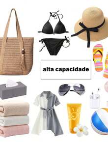 DESC Large Summer Straw Shoulder Bag With Key Ring, Zipper Closure, B-11 STRAW - Brown - View 4