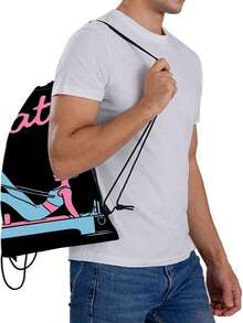 Mochila con tema de gimnasia y ballet - Mochila de cuerdas de doble cara, bolsa de gimnasia con lema de gimnasia, bolsa plegable de estilo bohemio con cordón, perfecta para clase de ballet, práctica de danza, escuela, viaje - Diseño rosa/azul/morado/negro, lavable a máquina, regalo ideal para bailarines. Bolsa deportiva de 16 "x 13" para deportes, fitness, ejercicio, bolsa de viaje de gran capacidad para vacaciones, para mujeres y hombres, bolsa de yoga esencial para viajes