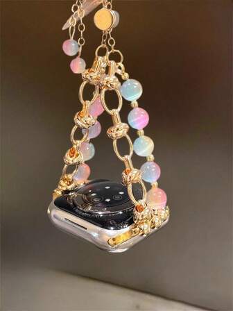 Bohemian Cat Eye Stone Beaded Bracelet Compatible With IWatch Band 38mm 40mm 41mm 42mm 44mm 45mm 46mm 49mm For Women, Handmade Fashion Watch Band Replacement For IWatch Series SE 10 9 8 7 6 5 4 3 2 1