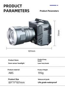 1 pieza Linterna frontal súper brillante con sensor de movimiento encendido/apagado automático, carga USB-C, 8 modos de iluminación ajustables (brillante/tenue), pantalla digital de batería, carga de teléfono, banda ajustable - Adecuado para acampar, pescar, construcción, lectura - Ideal para tareas con una sola mano, iluminación al aire libre, linterna frontal moderna, construcción duradera, iluminación de varios modos, esencial para entusiastas del aire libre