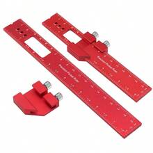 3-Piece Precision Carpentry Pocket Ruler With Sliding Stop - Aluminum T-Track Ruler, 6.3"/7.9"/11.8", Dual Imperial And Imperial Measuring Tools For DIY And Professional Carpentry, Lightweight Rectangular Centerpoint Line Marker For Wood Measuring And Marking - 紅色 - 查看 4