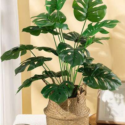 60-90厘米大型人造植物假龟背竹树假棕榈树热带棕榈叶绿龟背叶地板树枝无盆18片热带香蕉树适用于家庭花园厨房派对户外办公室装饰