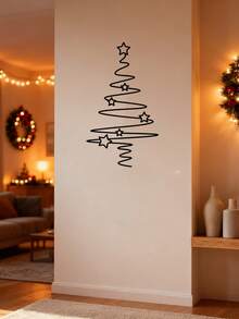 1Pc Metal Christmas Tree Wall Art - Non-Electric Holiday Decor For Indoor & Outdoor, Elegant Black Metal Tree With Star Ornaments, Perfect For Living Room, Courtyard, Or Garden, Christmas Wall Decor,Home Decor Room Decor,Christmas Decorations,Bedroom Decor,Christmas Gifts