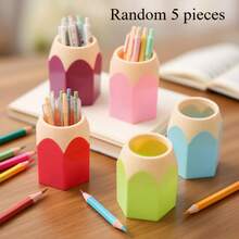 5 Pencil-Shaped Pen Holders, A Cute Pencil Storage And Organization Rack For Desktops, Colorful Pencil Holders, Creative Cartoon Stationery Racks, And Desktop Decorations For School Classrooms And Home Offices Office Desk Accessories Desk Accessories Office Supplies Office Accessories - Purple - View 9
