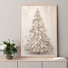 1pc, Canvas Wall Art, Framed Wall Decor, Christmas Art, Vintage White Painting Christmas Tree Mural, Christmas Wall Decor, Holiday Decor, Retro Art, Christmas Tree Ornament, Suitable For Home Decor, Living Room And Bedroom, Holiday Party Decorations, Happy New Year, Ideal Christmas And New Year Gift, Ready To Hang.