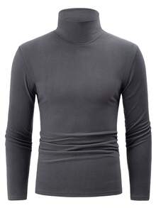 3pcs High Neck Long Sleeve T-Shirts For Men, Reversible Fleece Fabric, Warm Casual Thermal Undershirt, Autumn/Winter