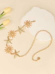 Premium Women's Elegant Waist Belt - Gold Sun & Starfish Pendant, Designed To Pair With Chic Denim Dresses, Adjustable Size, Suitable For Beach Weddings, Boho Denim Nights, And Streetwear, The Perfect Choice For Fashion Enthusiasts Seeking To Accentuate Their Curves And Achieve A Retro Luxe Denim Look. - Golden Sun - View 13