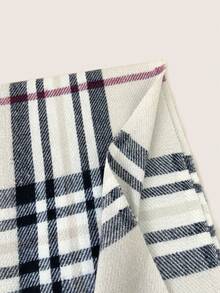 1件女士米色格子流苏围巾，优雅时尚仿羊绒披肩，防风保暖，适合户外活动，秋冬季搭配连衣裙 - 米色 - 查看 5