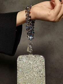 1pc Luxury Elegant Beaded Lanyard Strap With Crystal Water Drop Pendant, Handmade Wrist Chain For Phone, Keychain, Bag Charm