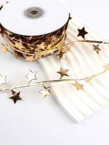 1 ROLLO de Hilo de corona de estrellas doradas, cinta decorativa de 393,7 pulgadas para festivales, adecuada para manualidades, empaquetado de regalos y decoración del Día de San Valentín, cinta de joyería de moda, cinta de empaquetado de cajas de regalo, decoración diaria