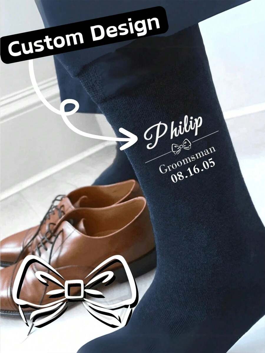 Personalized Custom Socks, Funny Wedding Groomsmen Socks, Custom Printed Socks, Personalized Groomsmen Socks, Unique Christmas Gift Idea, Funny Party Socks, Customized Name Socks, Novelty Wedding Favor, Creative Stocking Stuffer, Personalized Gift For Him, Custom Party Team Socks, Holiday Gift Idea, Unique Party Favor, Custom Name Socks, Creative Gift For Birthday Or Christmas ,ElevatedAthleisure - Multicolor - View 1