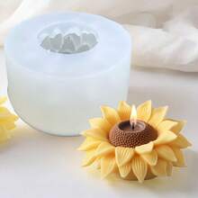 1 件向日葵形状硅胶蜡烛模具，逼真的花瓣设计，高品质可重复使用的柔性模具，适用于香薰蜡烛、石膏、树脂艺术、母亲节、情人节、婚礼、圣诞节、感恩节和生日礼物、蜡烛制作、装饰工艺品 - 白色 - 查看 3