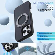 GYJ    360 Rotatable Magnetic Ring Stand For IPhone 16 Pro Max Case 6.9 Compatible With MagSafe With [2X Screen Protectors+1x Lens Protector] Shockproof Drop Protection Silicone Case Black153 - 黑色 - 查看 5