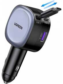 75W Cargador de Coche con Retráctil USB C 60W, 3 en 1 Cargador para Auto Carga Rápida, Adaptador de Coche Compatible con 17 16 15 Pro, Pixel 10, S25 Ultra - 1 - Ver 12