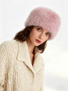 1Pc Women's Solid Color Plush Warm Earmuffs Thick Brim Hat, Winter Korean Style, Suitable For Women's Hair Accessories, Imitation Fox Fur Hat, Resist The Cold And Keep Warm,Women's Solid Color Fluffy Patchwork Thick Warm Fluffy Bucket Hat - Multicolor - View 5