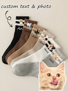 1 Pair Custom Socks,Customized Personalized Women's Mid-Calf Socks,Custom Face Socks, Custom Photo Sock, Custom Printed Socks, Personalized Funny Face Socks, Custom Picture Socks, Put Any Face On The Socks, Anniversary Gift, Valentine Gift, Birthday Gift, Wedding Gift,Colorful,Cute