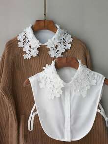 1pc Women's Elegant Black & White Lace Embroidered Detachable Collar, Floral Pattern, Beaded Decor, And Semi-Blouse Design, Versatile Accessory For Autumn/Winter Outfits For Dress For Christmas Decor
