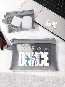 Mesh Cosmetic Bag With Dance Theme Pattern,Red Air Cushion Storage Portable Storage Bag,With The Letters "Dance" And Creative Patterns Of Dancing Girls,Makeup Bag, Skincare Bag, Travel Essentials, Dormitory Supplies, Gift For Women,Gift For Dance,Wedding Bride Gifts, Mother Gifts, Birthday Gifts,Dancers, Girls, Women Storage Bag, Gifts For Friends And Dance Teacher, Bathroom Storage,Lip Oil And Cosmetics Storage Bag.