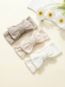 3 件套婴儿简约蝴蝶结镂空针织头带，柔软有弹性，适合所有季节 - 彩色 - 查看 3