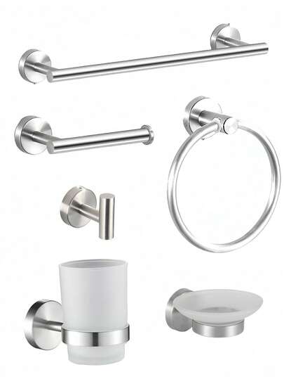 1pc Stainless Steel Bathroom Round Towel Ring, Bathroom Storage Hanging Hook, Toilet Paper Holder Bathroom Accessories Bathroom Tools