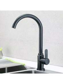 Kitchen Faucet + Water Supply Hose, Rotatable Cold & Hot Sink Faucet For Washing Dishes, Vegetables, Suitable For Home Use - Black - View 6