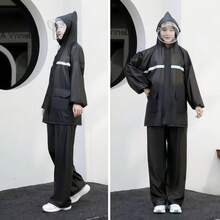 2pcs Women Outdoor Casual Cycling Raincoat + Pants Set, Waterproof Zipper Full Body Motorcycle Rain Gear With Double Visor & Pockets